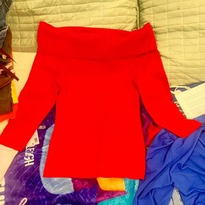 Express Vibrant Red Off-Shoulder Sweater